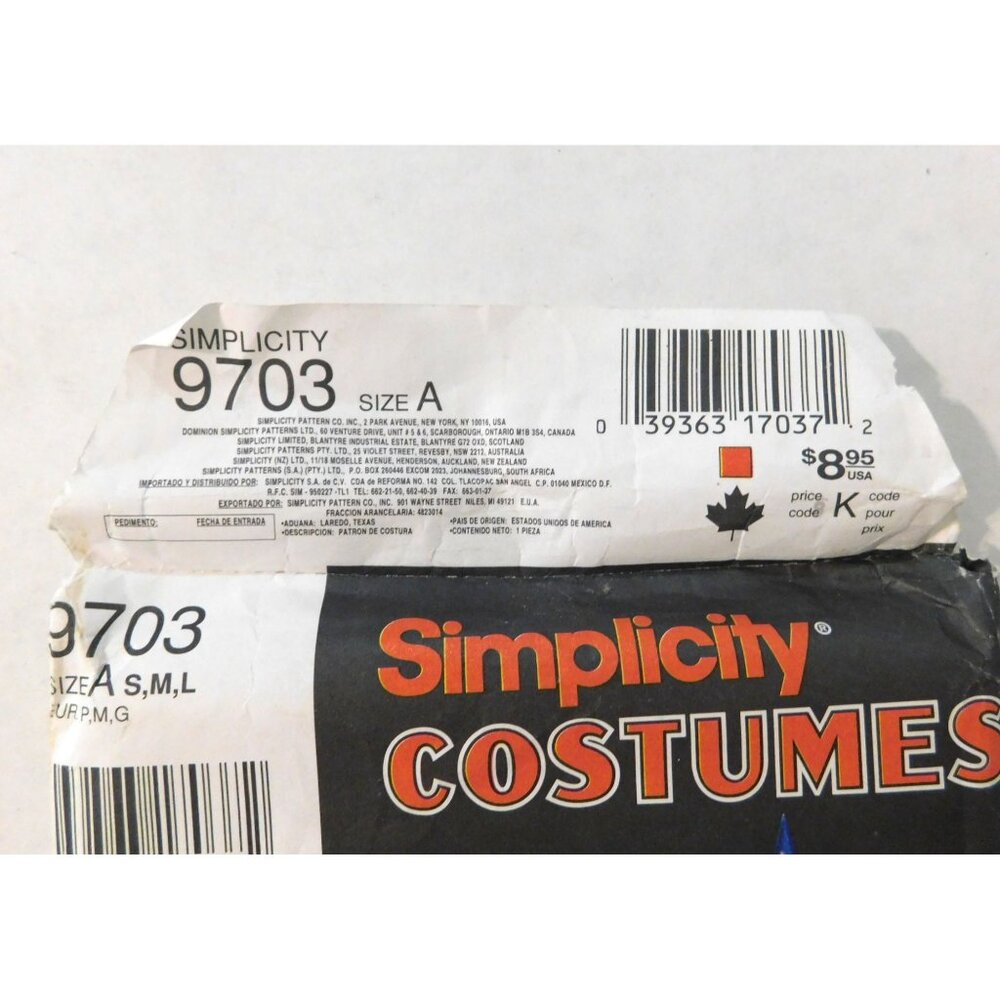 Simplicity 9703 Kids Costume Sewing Pattern Size S M L Halloween - Picture 4 of 4